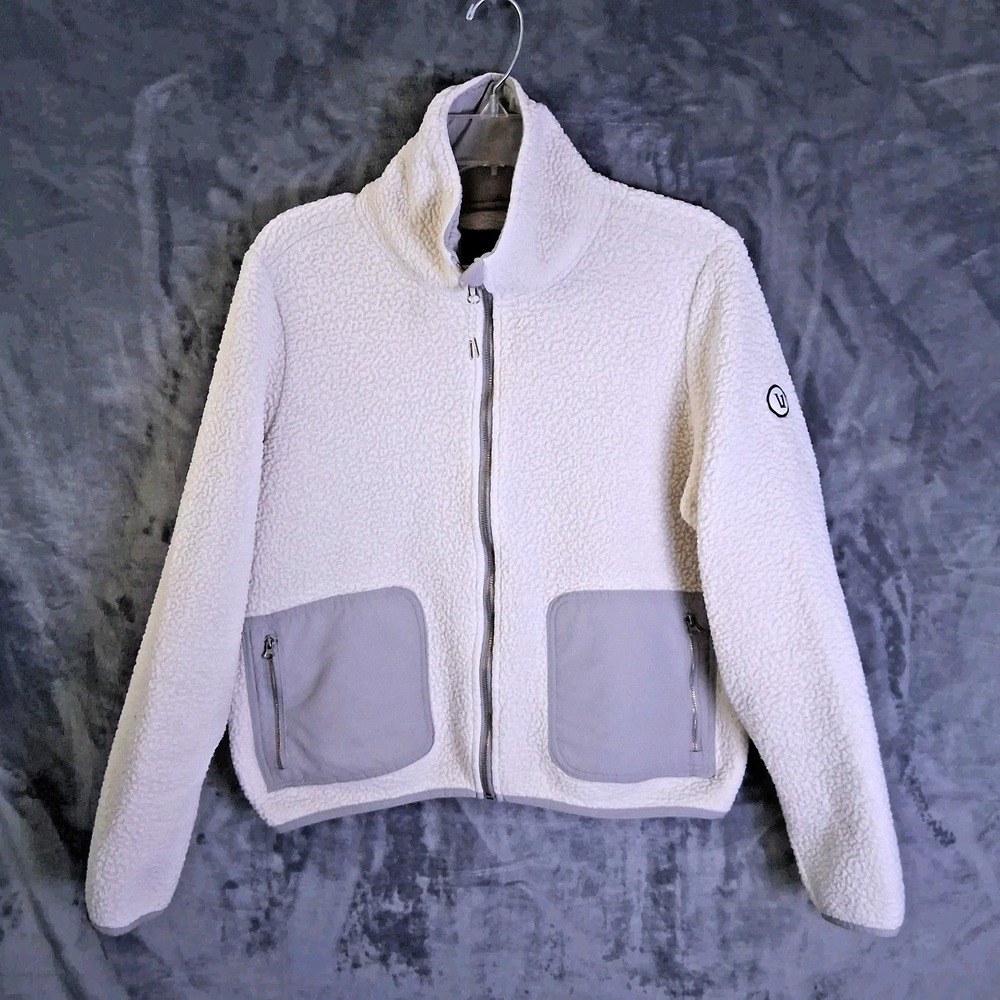 Vuori Women's Size Medium White Alpine Sherpa Grey Fleece Full Zip Style # W516